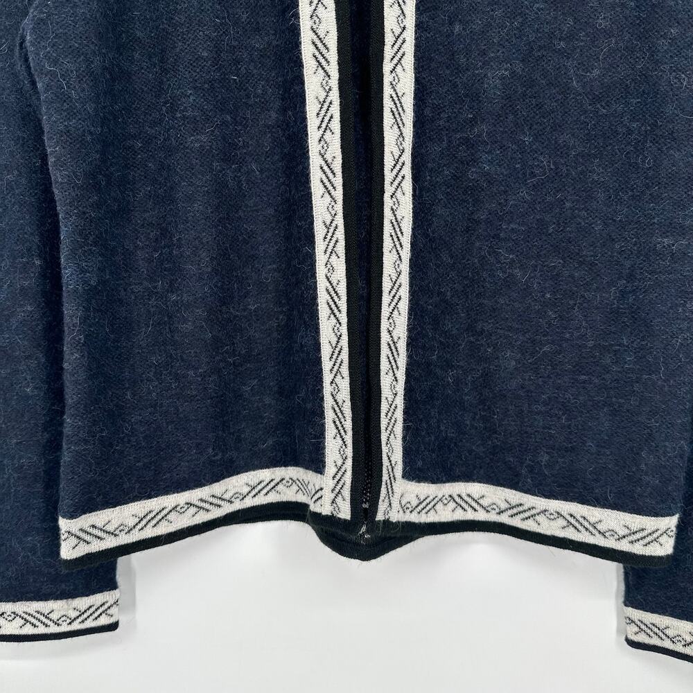 Peruvian Link Feather Cardigan Baby Alpaca Contrast Trim Fuzzy Crew Neck Sweater - Picture 4 of 12